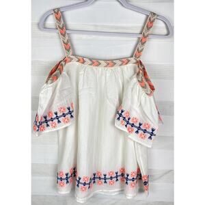 Hayden Los Angeles White Embroidery Ruffle Drop Sleeve Blouse Women's Size Small